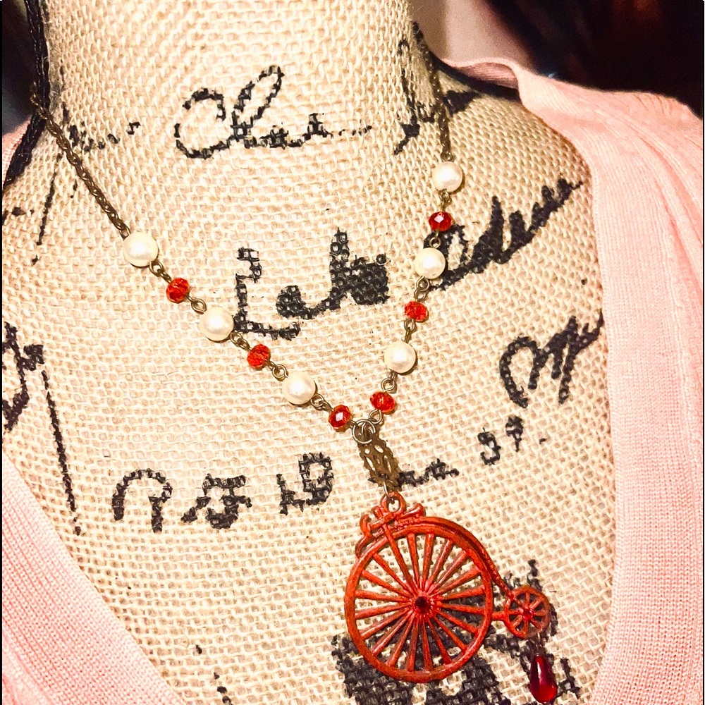 VTG- 90s ModCloth Beaded & Pearls Vintage Bicycle Necklace